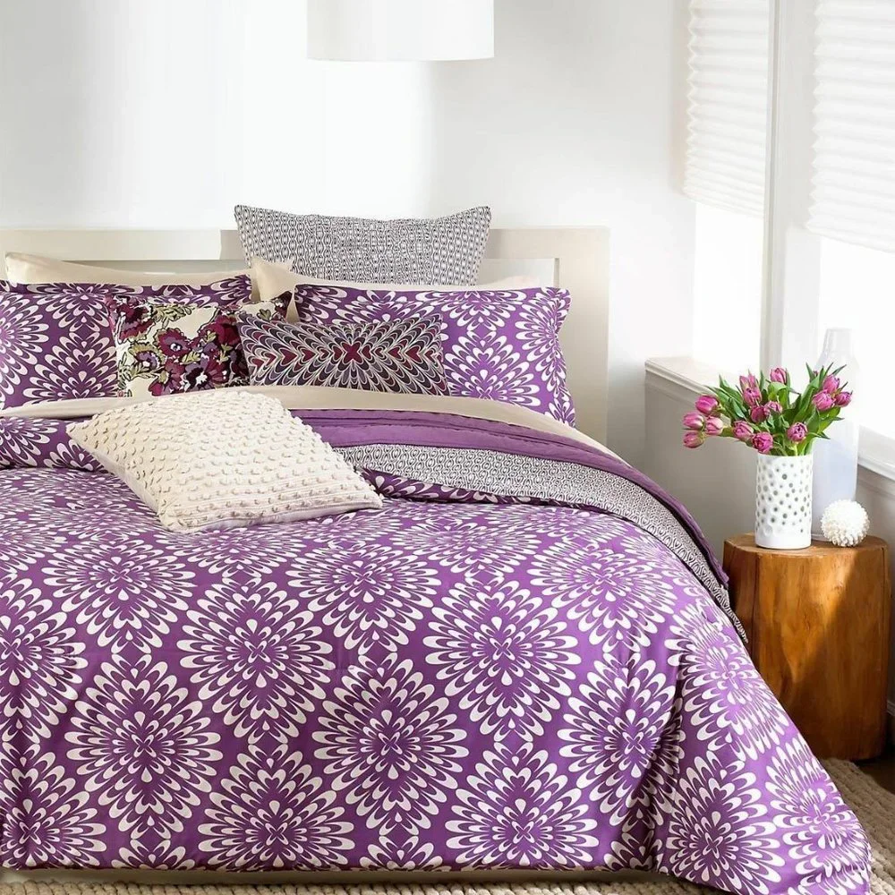 Bar III Viola Euro Sham Pair Cotton Purple/White - Picture 5 of 5
